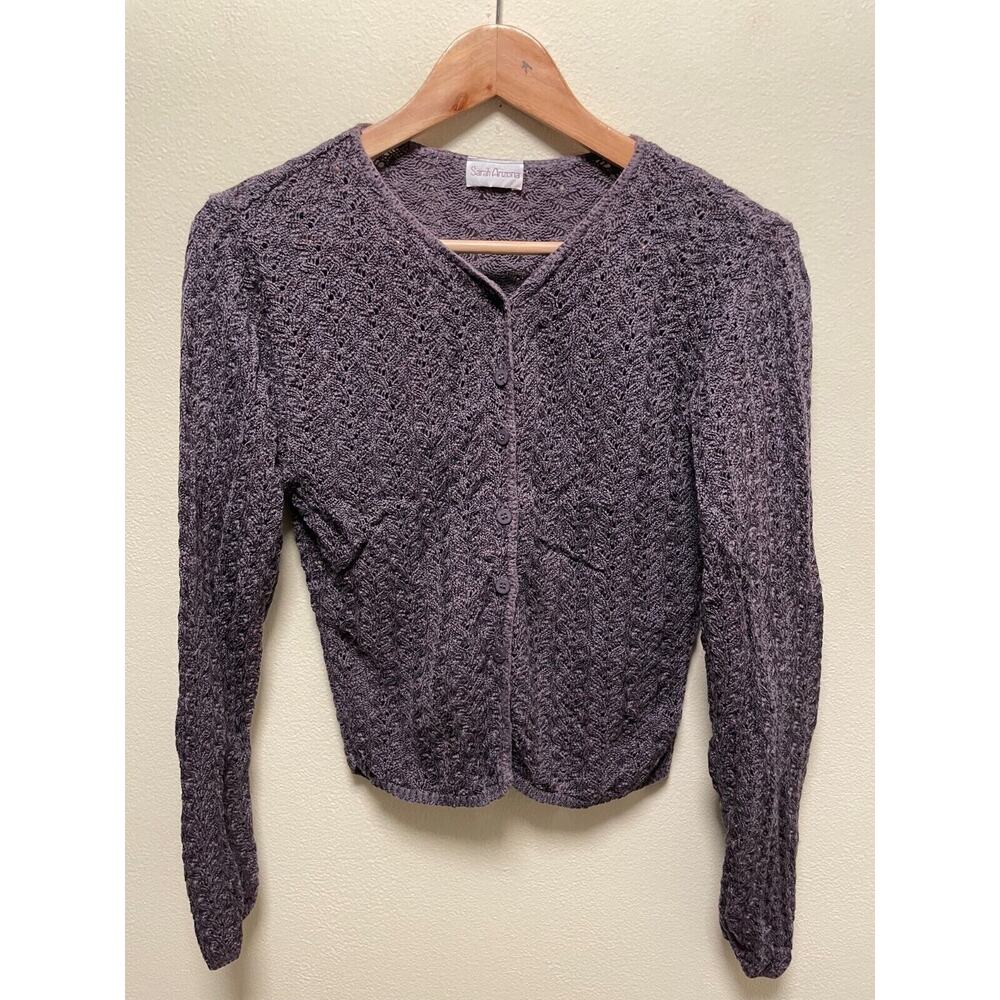 Vintage Sarah Arizona Womens Cardigan Small Purple Cable Knit Grunge Fairy 90s